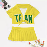 Custom Light Yellow Emerald Green Cheerleading Uniform Set