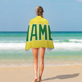 Custom Light Yellow Emerald Green Beach Towel