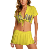 Custom Light Yellow Light Khaki Cheerleading Uniform Set