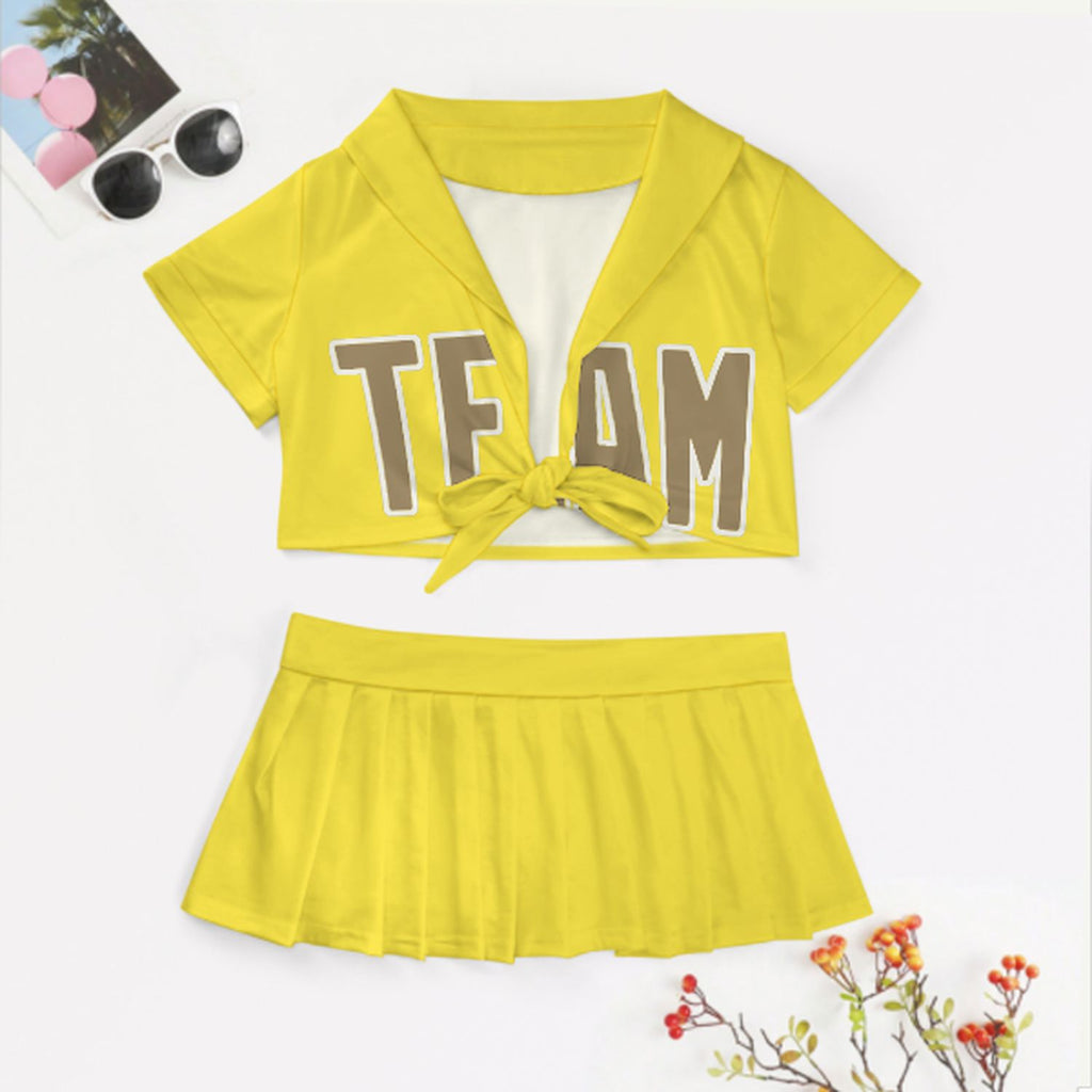 Custom Light Yellow Light Khaki Cheerleading Uniform Set