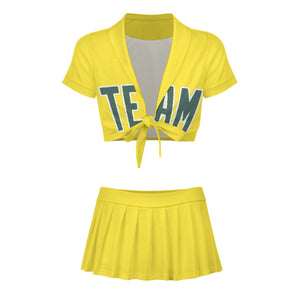 Custom Light Yellow Blue Green Cheerleading Uniform Set