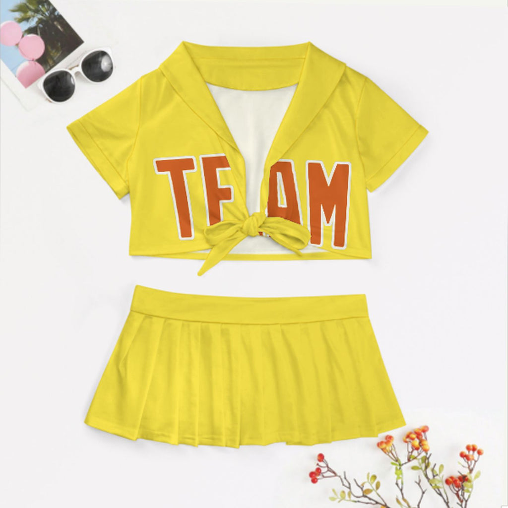 Custom Light Yellow Orange Cheerleading Uniform Set