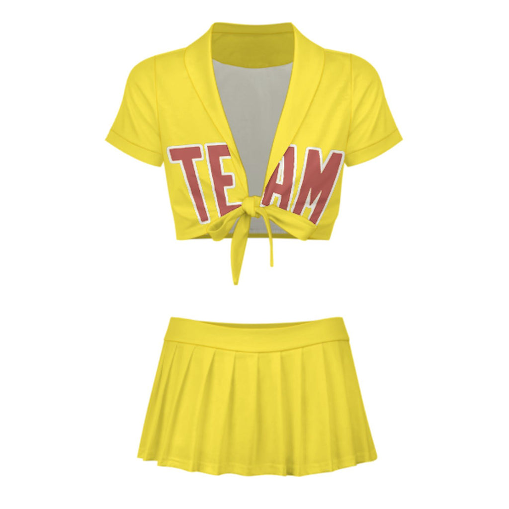 Custom Light Yellow Copper Rose Cheerleading Uniform Set