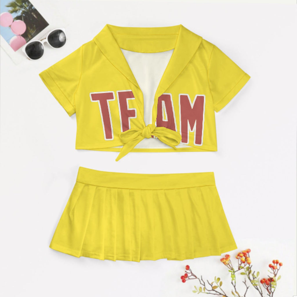 Custom Light Yellow Copper Rose Cheerleading Uniform Set