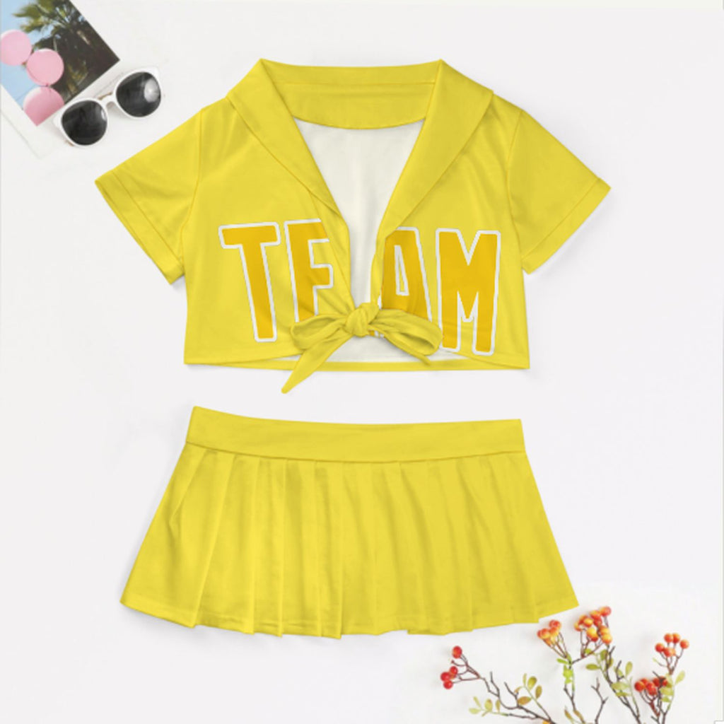 Custom Light Yellow Gold Cheerleading Uniform Set