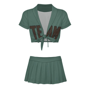 Custom Blue Green Brown Cheerleading Uniform Set