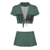 Custom Blue Green Brown Cheerleading Uniform Set