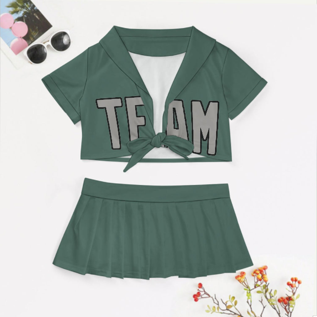 Custom Blue Green Gray Cheerleading Uniform Set