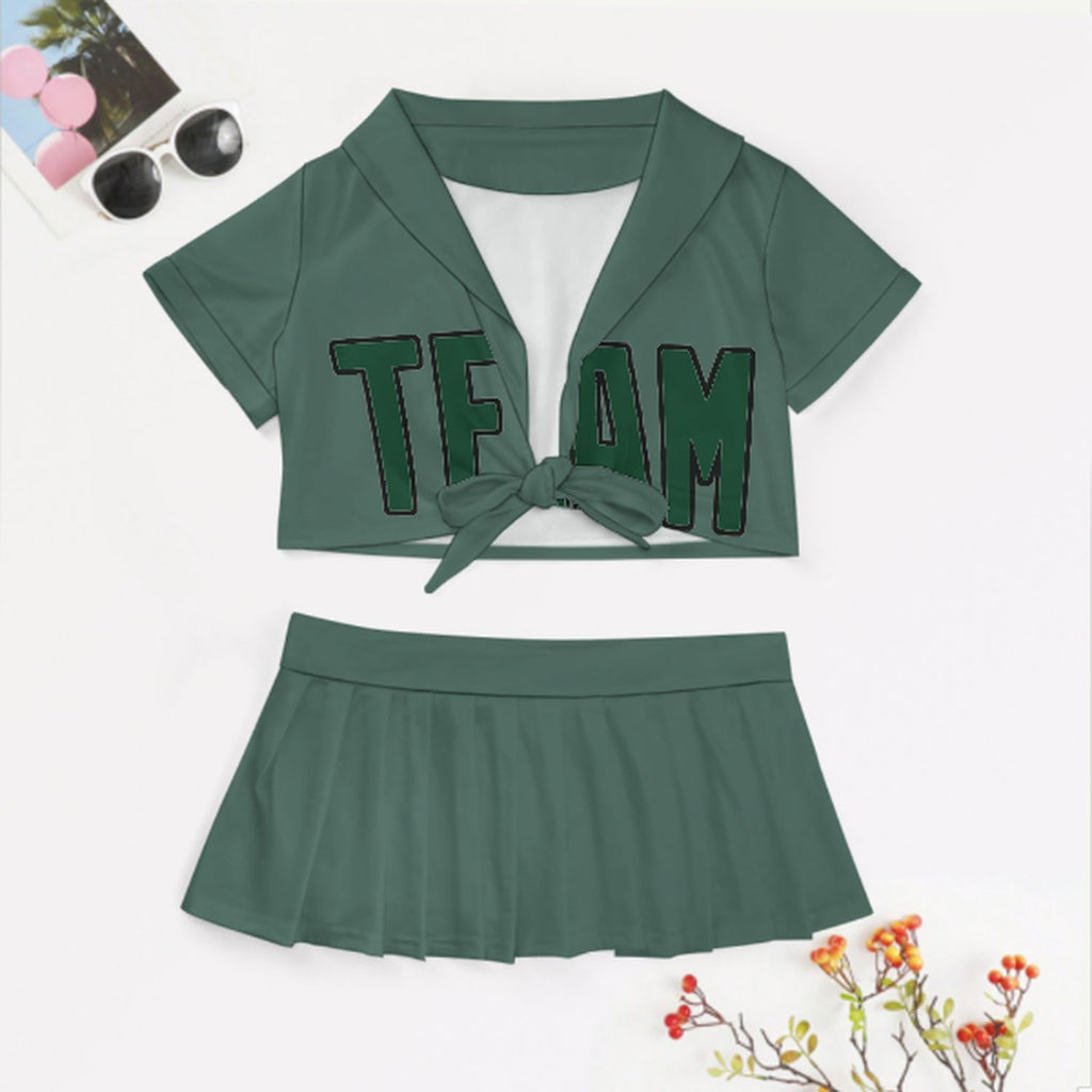 Custom Blue Green Green Cheerleading Uniform Set