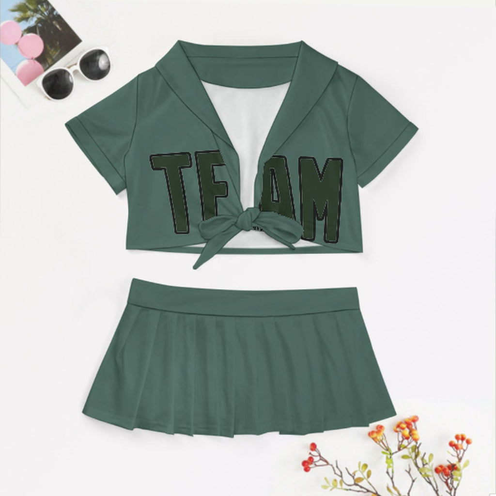 Custom Blue Green Dark Green Cheerleading Uniform Set