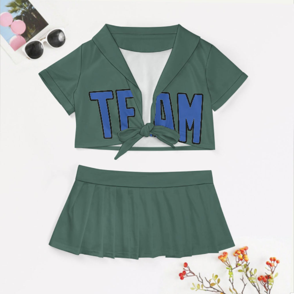Custom Blue Green Sky Blue Cheerleading Uniform Set