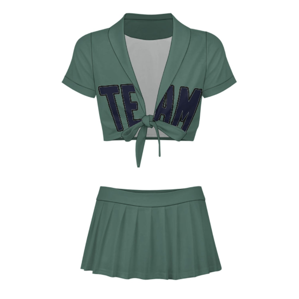 Custom Blue Green Navy Cheerleading Uniform Set