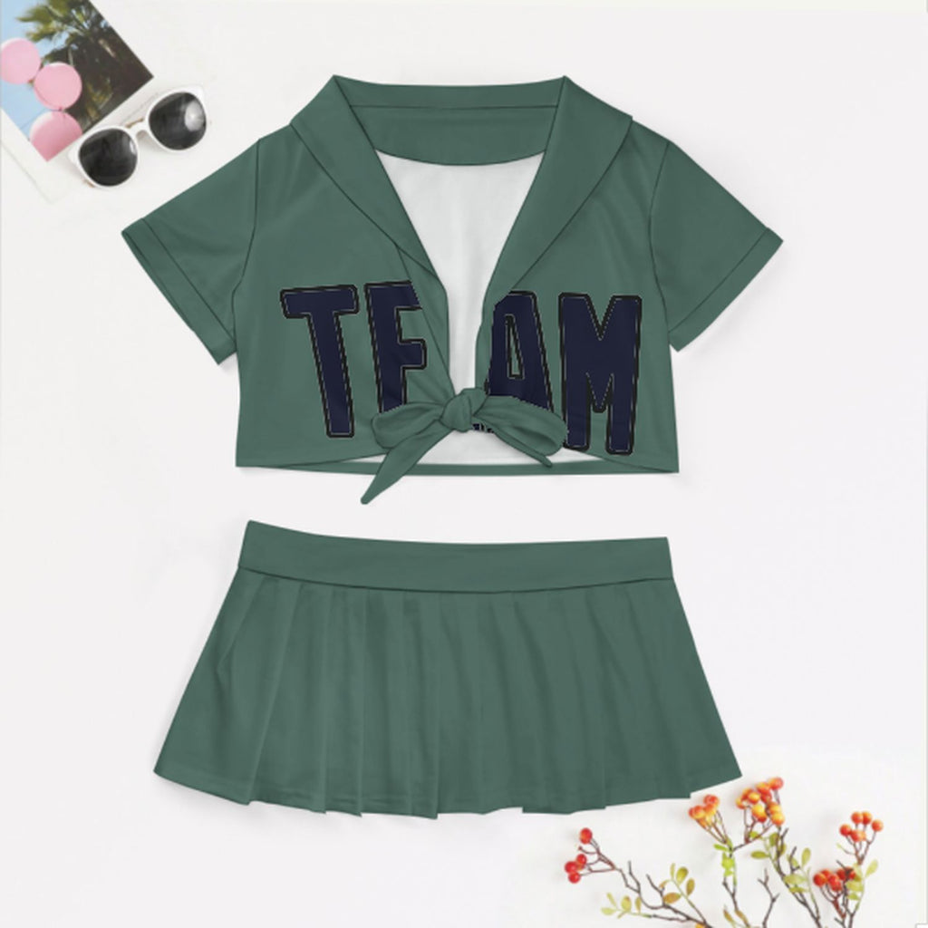 Custom Blue Green Navy Cheerleading Uniform Set