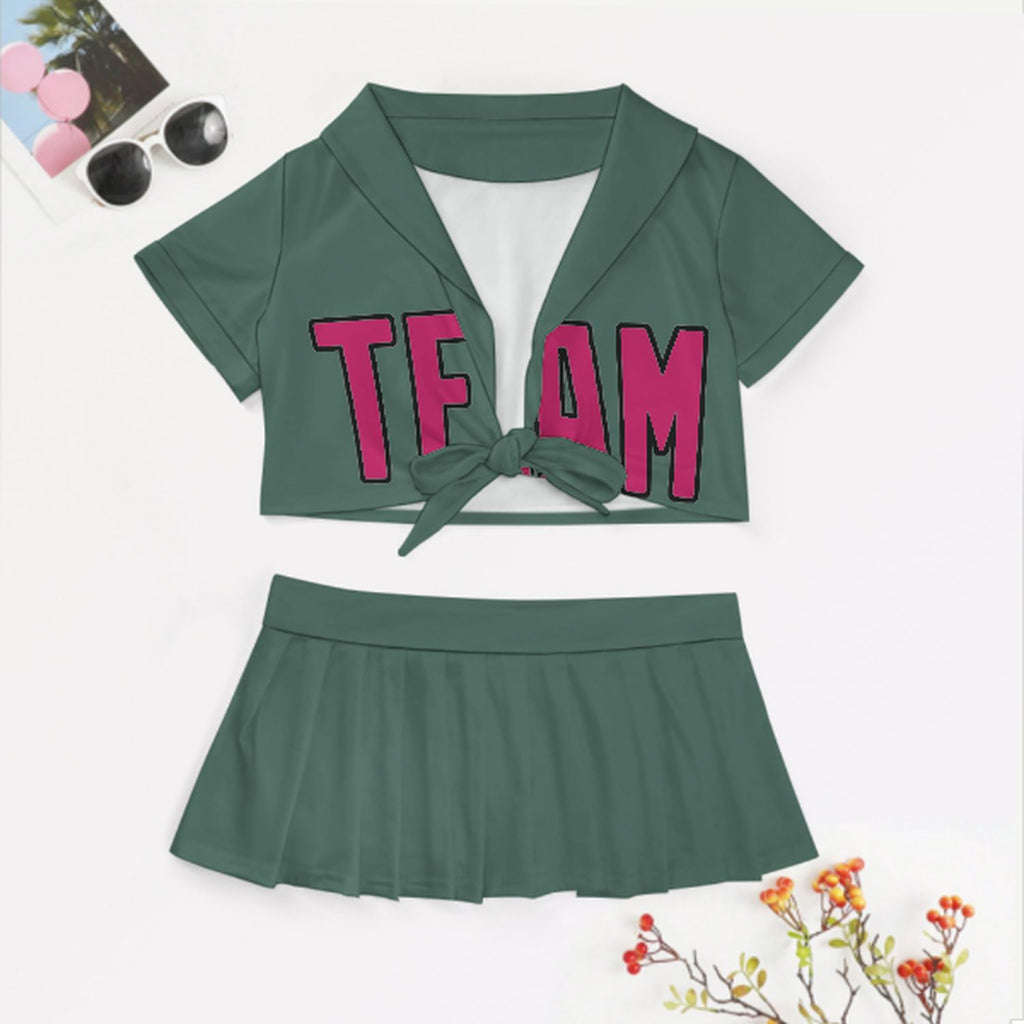 Custom Blue Green Pink Cheerleading Uniform Set