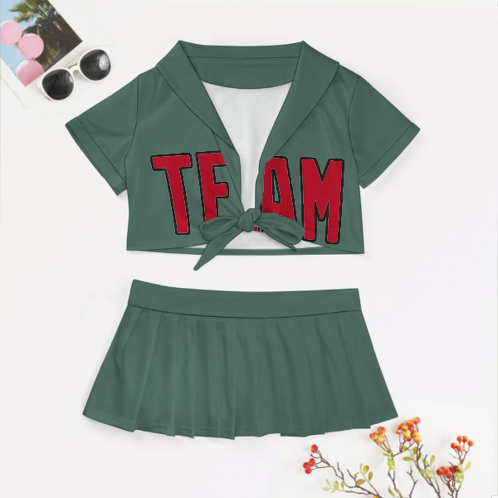 Custom Blue Green Red Cheerleading Uniform Set