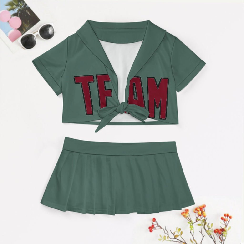 Custom Blue Green Crimson Red Cheerleading Uniform Set