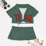 Custom Blue Green Coral Red Cheerleading Uniform Set