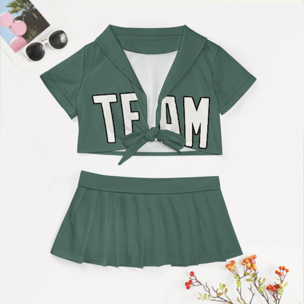 Custom Blue Green White Cheerleading Uniform Set