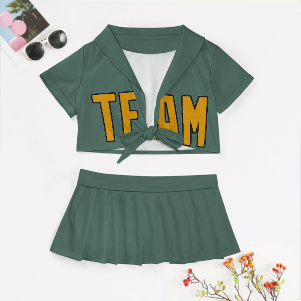 Custom Blue Green Yellow Cheerleading Uniform Set