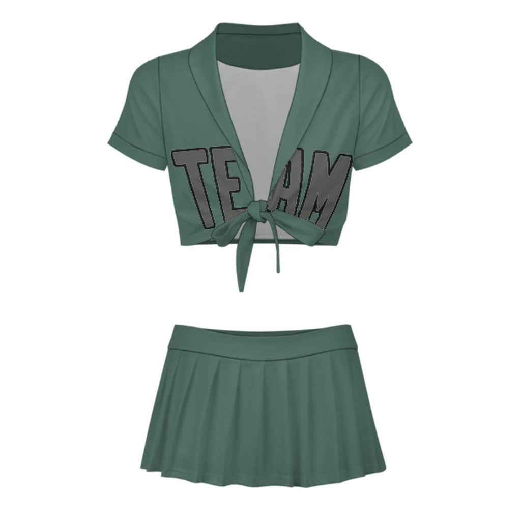 Custom Blue Green Dark Grey Cheerleading Uniform Set
