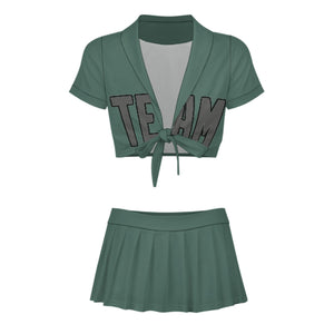 Custom Blue Green Dark Grey Cheerleading Uniform Set