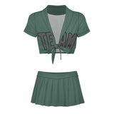Custom Blue Green Dark Grey Cheerleading Uniform Set
