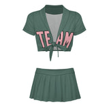 Custom Blue Green Light Pink Cheerleading Uniform Set