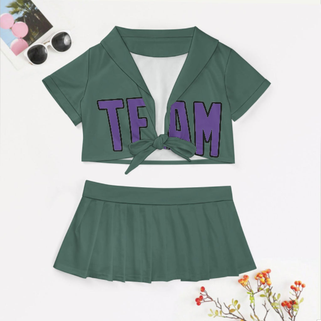 Custom Blue Green Light Purple Cheerleading Uniform Set
