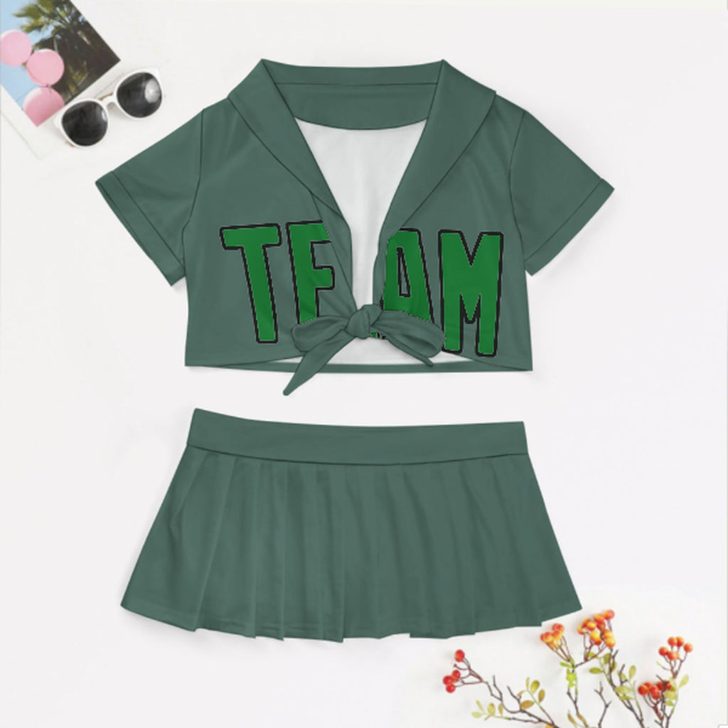 Custom Blue Green Emerald Green Cheerleading Uniform Set