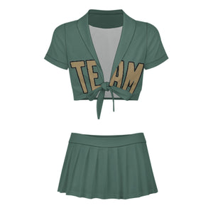 Custom Blue Green Light Khaki Cheerleading Uniform Set