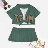 Custom Blue Green Light Khaki Cheerleading Uniform Set