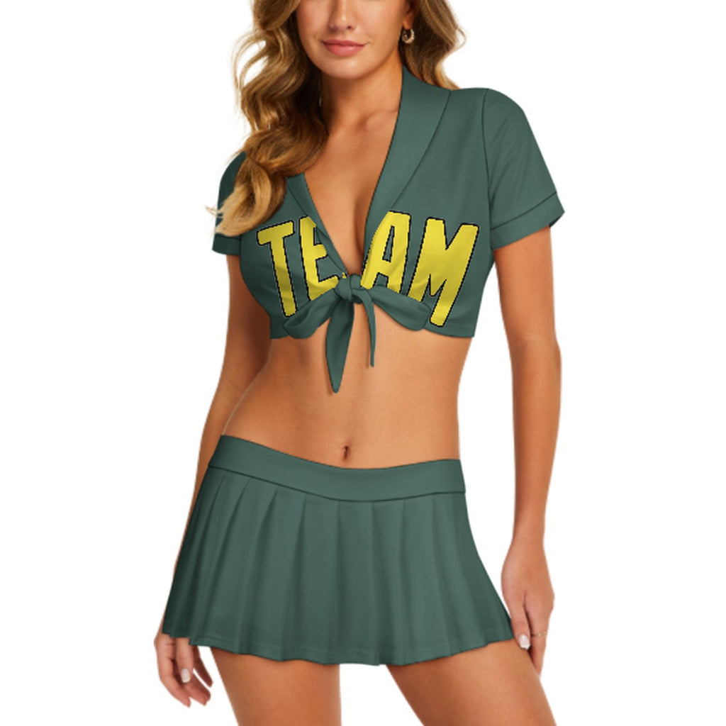 Custom Blue Green Light Yellow Cheerleading Uniform Set