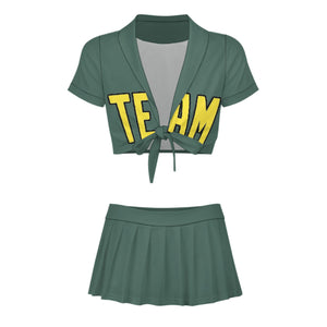 Custom Blue Green Light Yellow Cheerleading Uniform Set