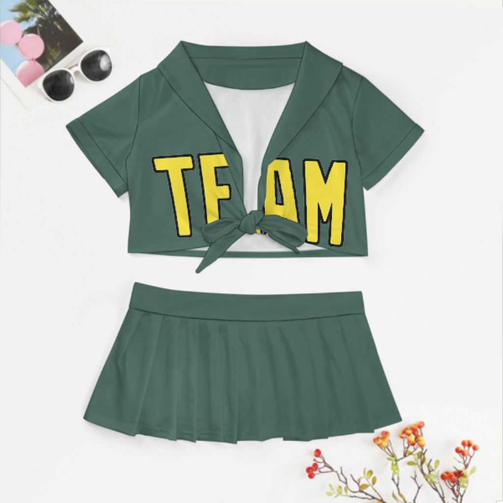 Custom Blue Green Light Yellow Cheerleading Uniform Set