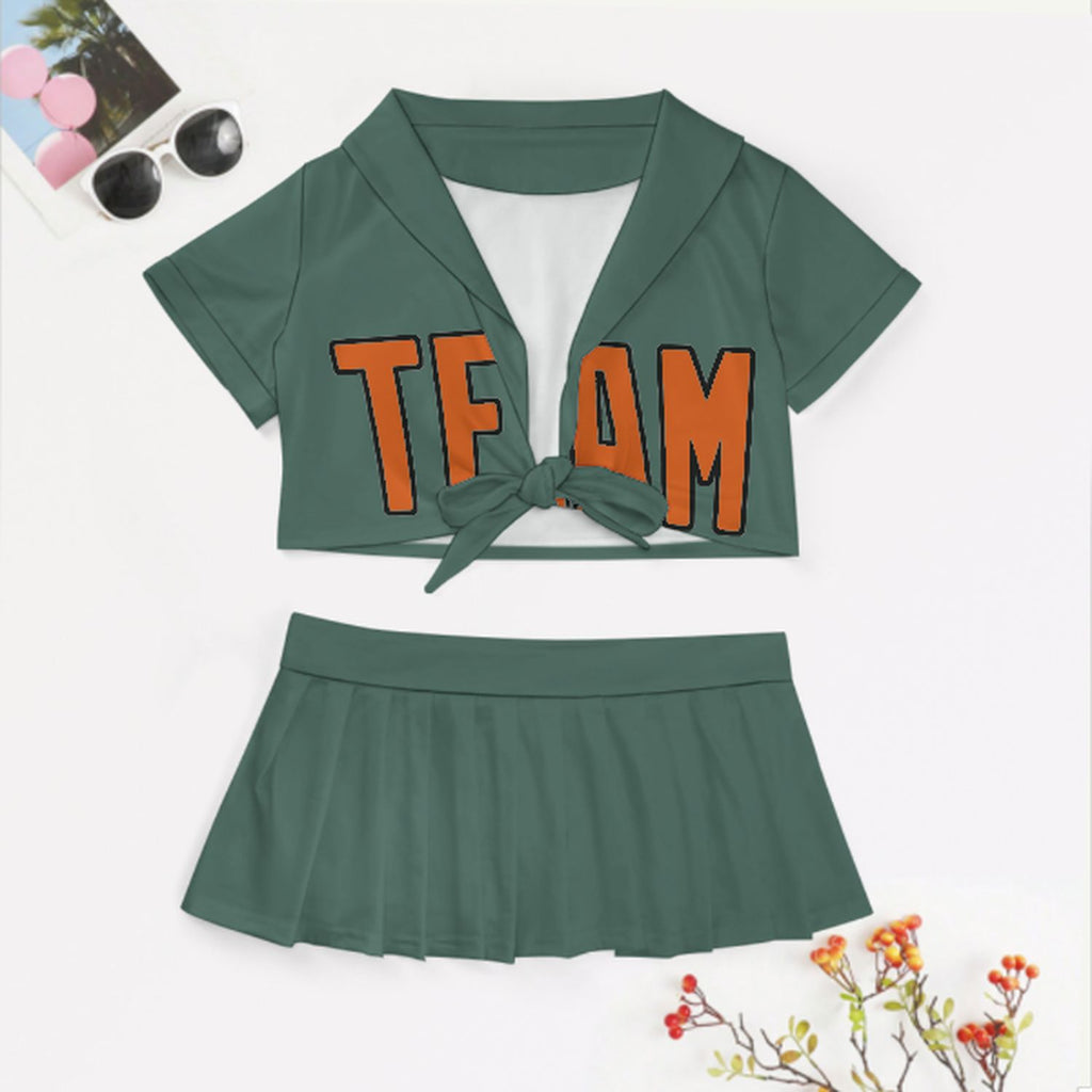 Custom Blue Green Orange Cheerleading Uniform Set
