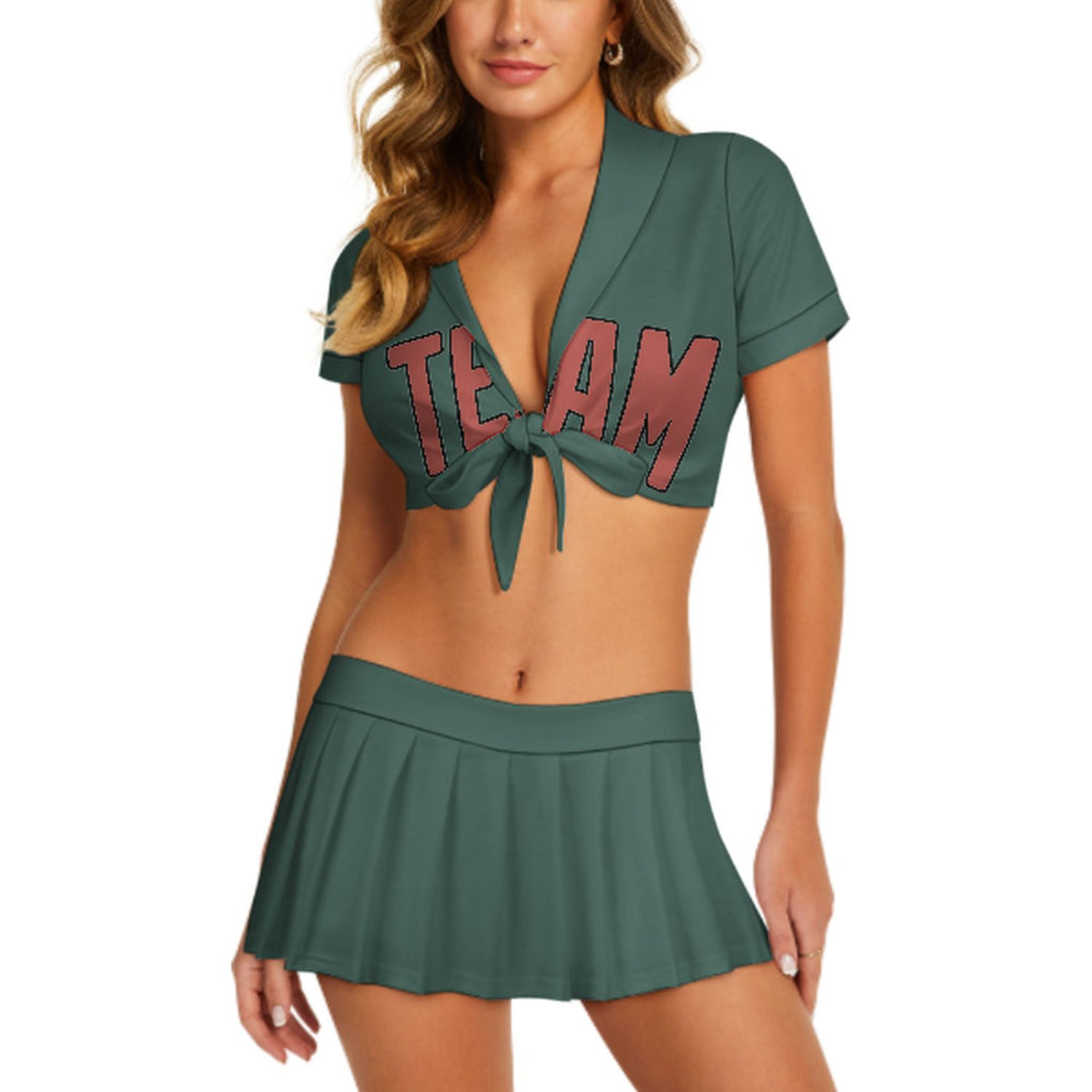 Custom Blue Green Copper Rose Cheerleading Uniform Set