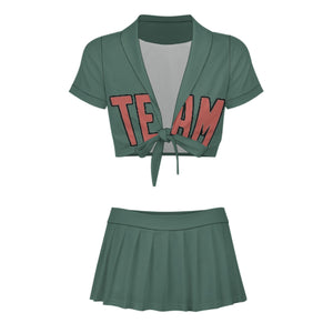 Custom Blue Green Copper Rose Cheerleading Uniform Set