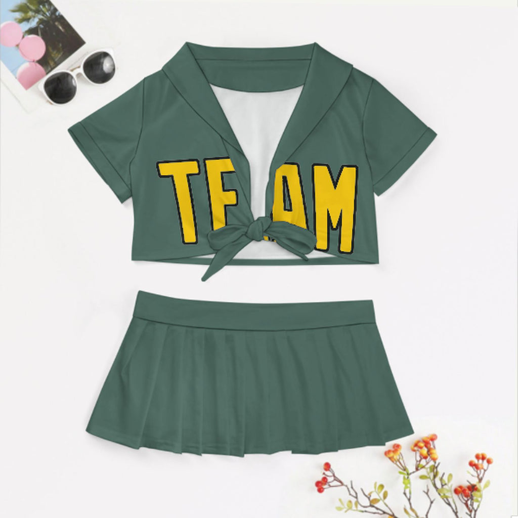 Custom Blue Green Gold Cheerleading Uniform Set