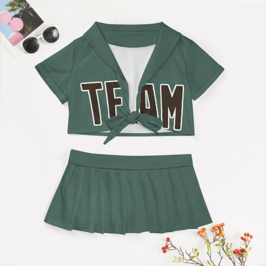 Custom Blue Green Brown Cheerleading Uniform Set