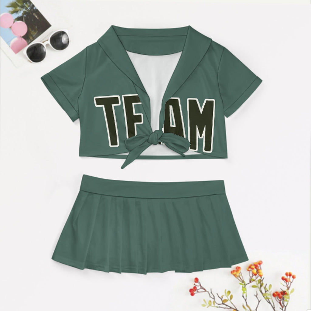 Custom Blue Green Olive Cheerleading Uniform Set