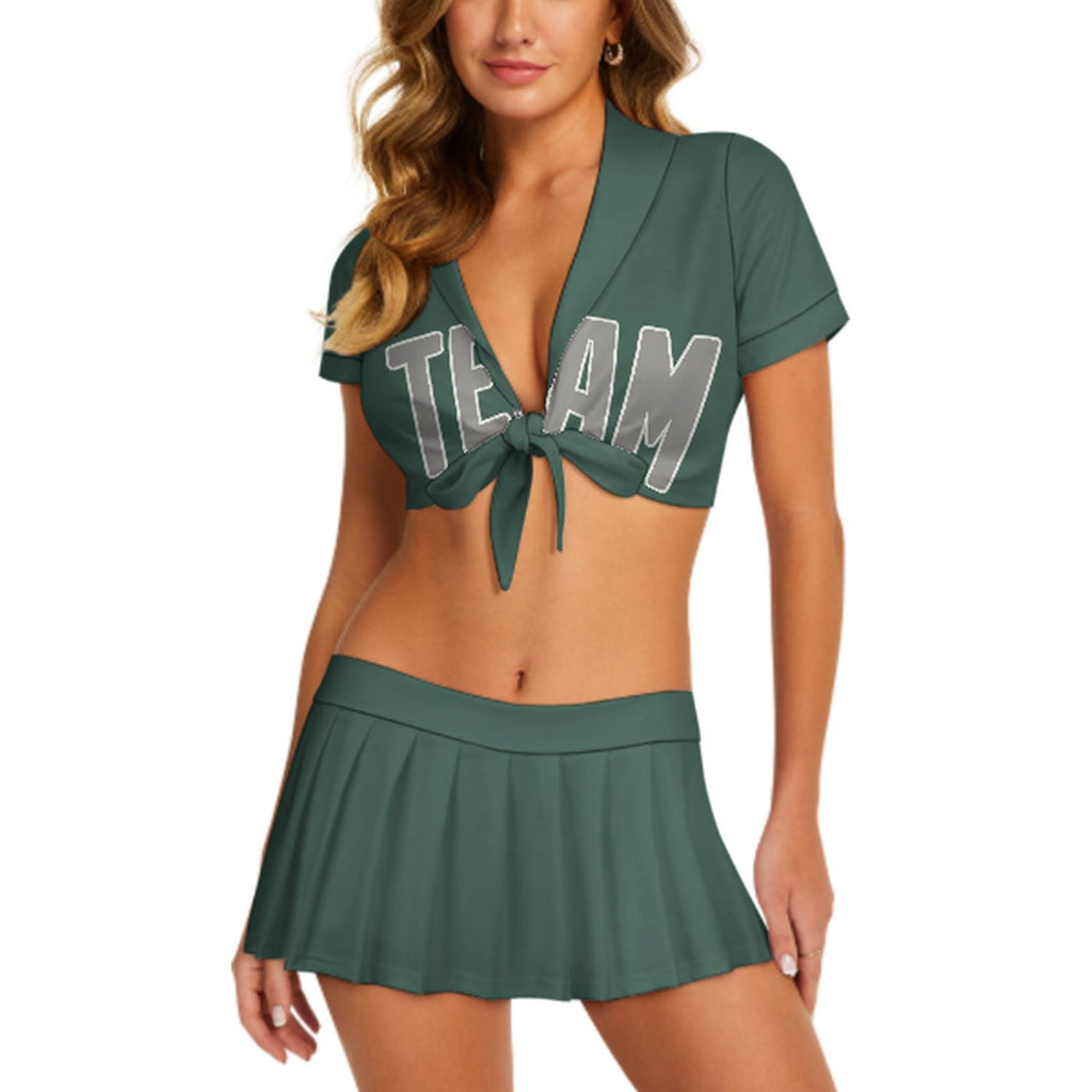 Custom Blue Green Gray Cheerleading Uniform Set