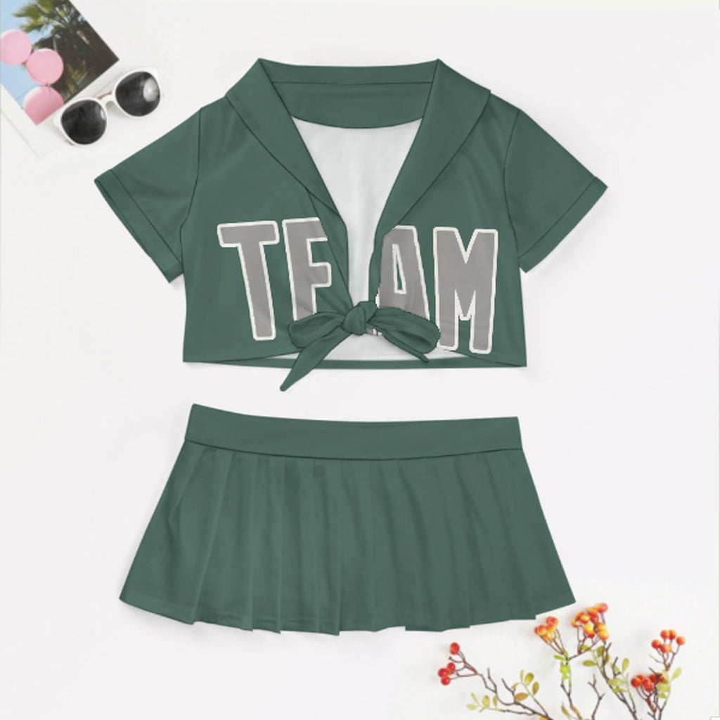 Custom Blue Green Gray Cheerleading Uniform Set