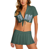 Custom Blue Green Light Blue Cheerleading Uniform Set
