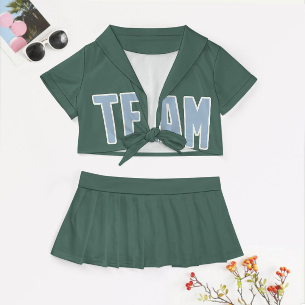 Custom Blue Green Light Blue Cheerleading Uniform Set