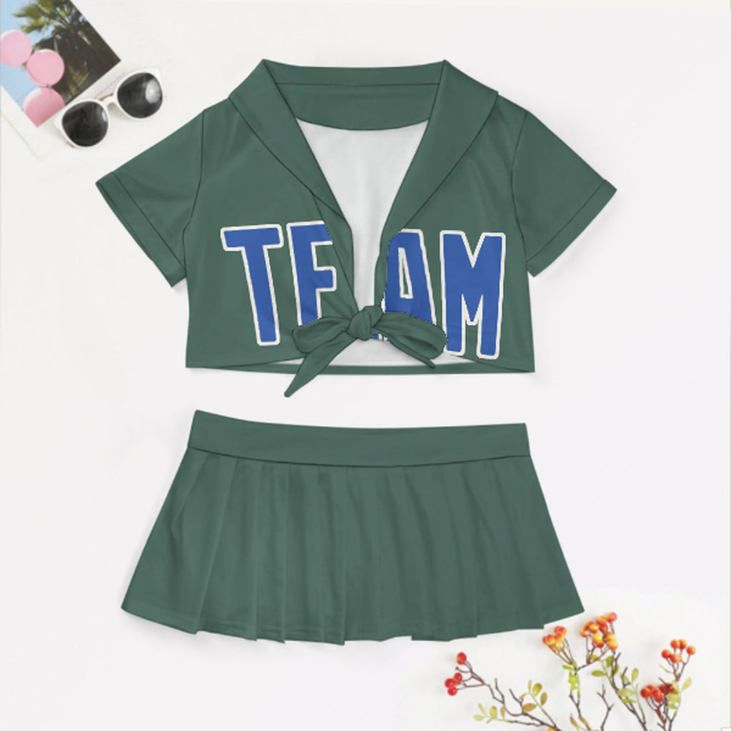 Custom Blue Green Sky Blue Cheerleading Uniform Set