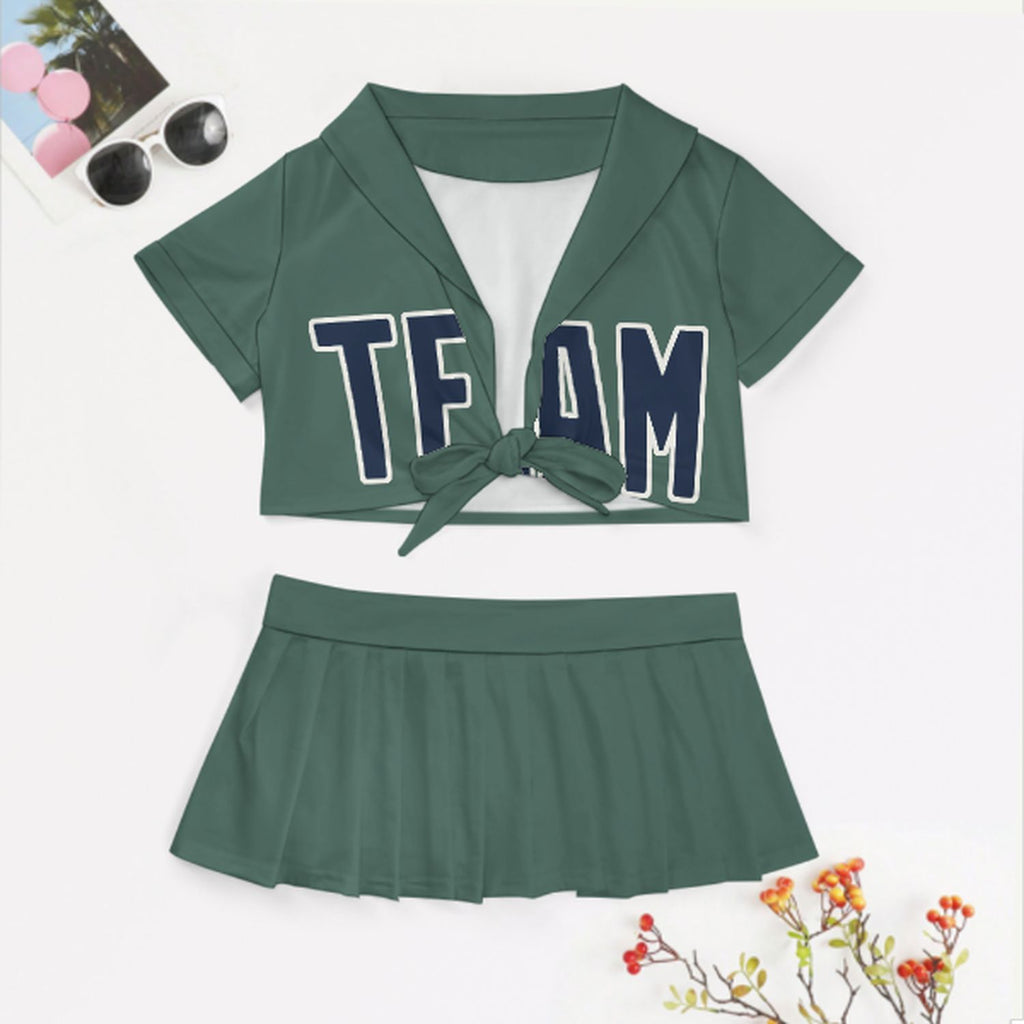 Custom Blue Green Blue Cheerleading Uniform Set