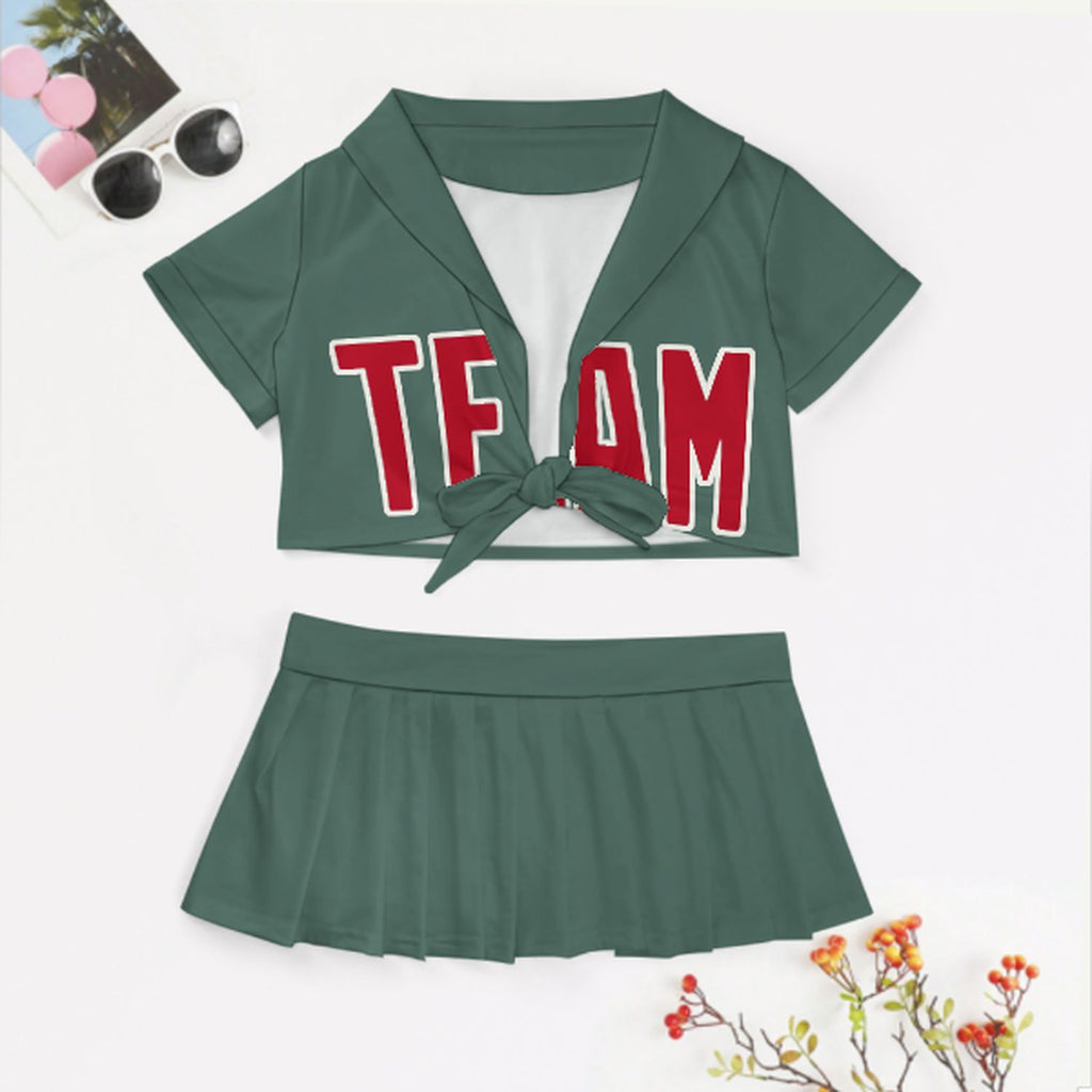 Custom Blue Green Red Cheerleading Uniform Set