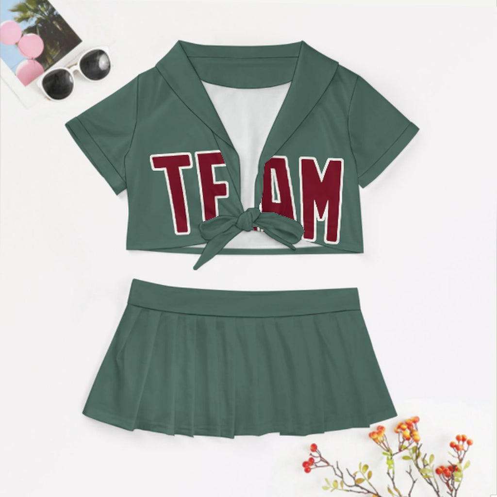 Custom Blue Green Crimson Red Cheerleading Uniform Set