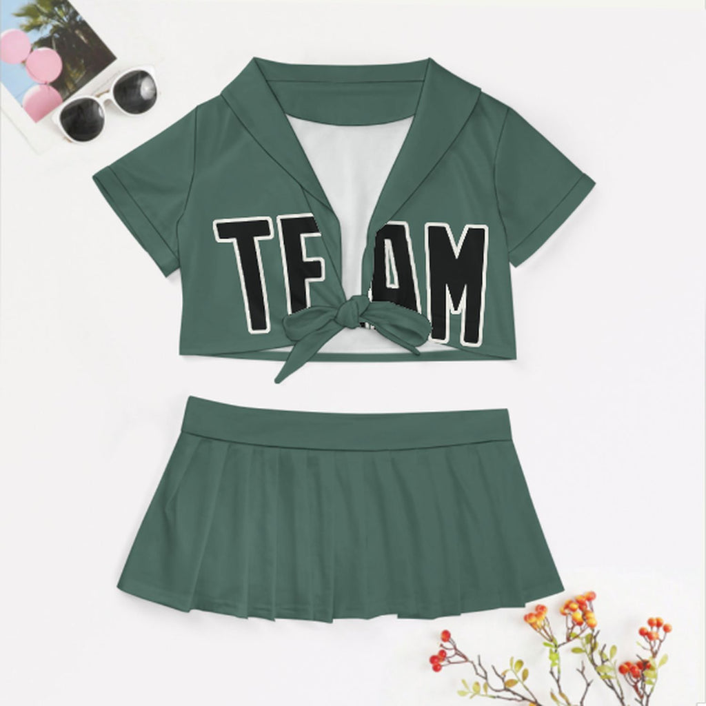 Custom Blue Green Black Cheerleading Uniform Set