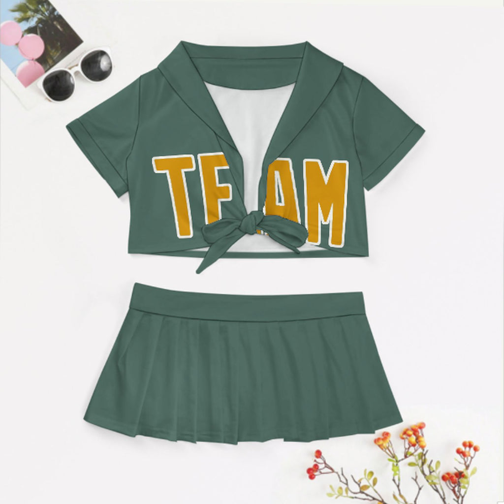 Custom Blue Green Yellow Cheerleading Uniform Set